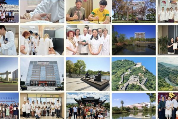 Groupe d’étudiants et professeurs du CIAMTC SHANGHAI-BELGIUM en immersion clinique et culturelle en Chine, à la Shanghai University of Traditional Chinese Medicine, entre cours, pratiques hospitalières et visites de sites emblématiques comme la Grande Muraille et le mont Wuyishan.